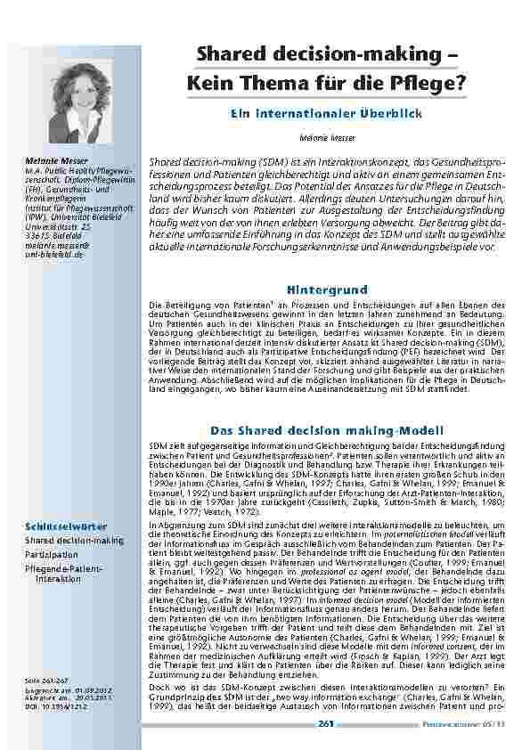 [doc_201293] Shared decision-making – Kein Thema für die Pflege? Ein internationaler Überblick
