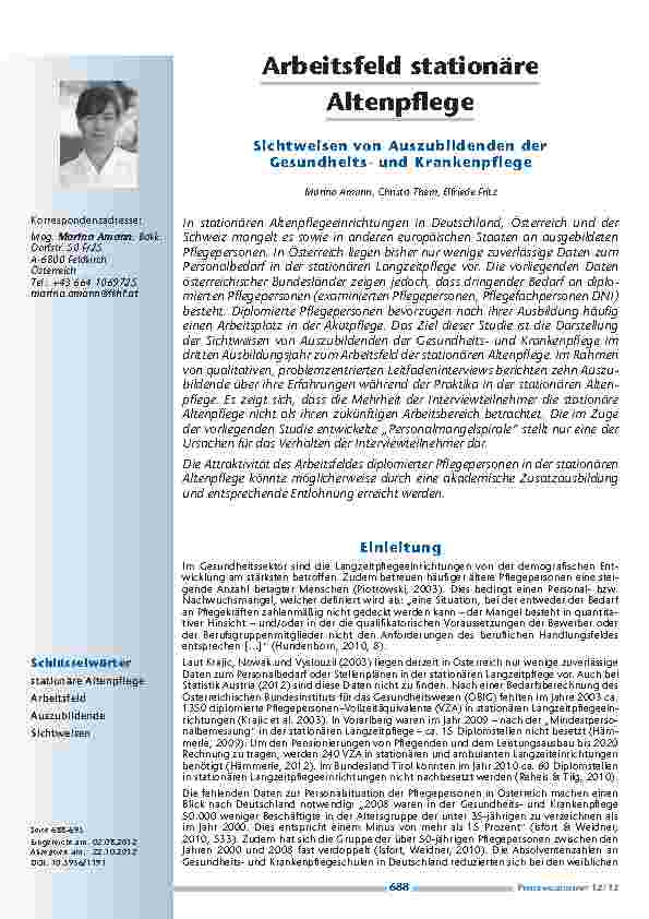 [doc_201269] Arbeitsfeld stationäre Altenpflege - Sichtweisen von Auszubildenden der Gesundheitsund Krankenpflege