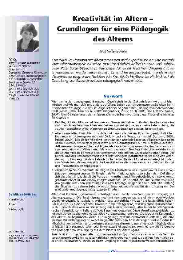 [doc_201235] Kreativität im Altern – Grundlagen für eine Pädagogik des Alterns