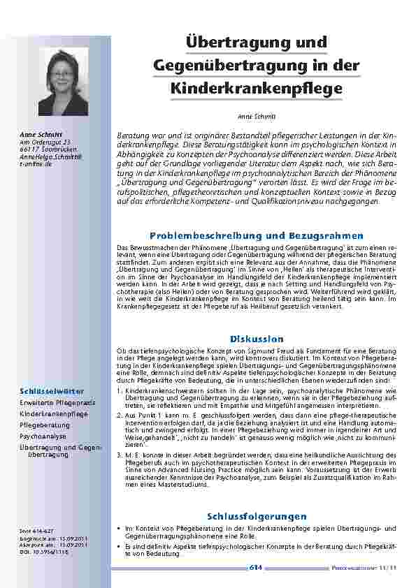 [doc_201184] Übertragung und Gegenübertragung in der Kinderkrankenpflege