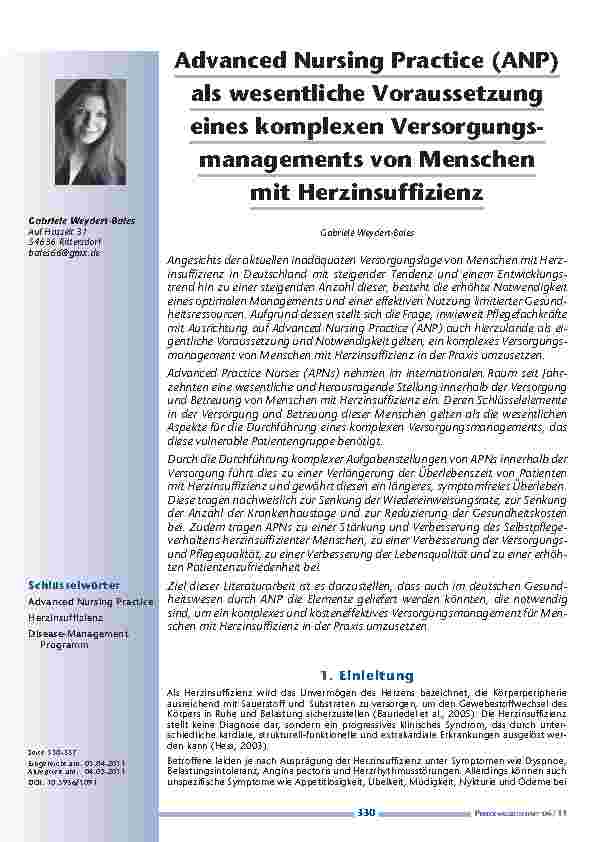 [doc_201153] Advanced Nursing Practice (ANP) als wesentliche Voraussetzung eines komplexen Versorgungsmanagements von Menschen mit Herzinsuffizienz