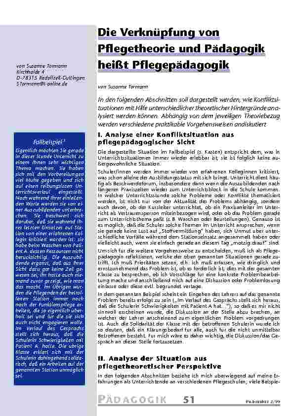 [doc_201102] Die Verknüpfung von Pflegetheorie und Pädagogik heißt Pflegepädagogik