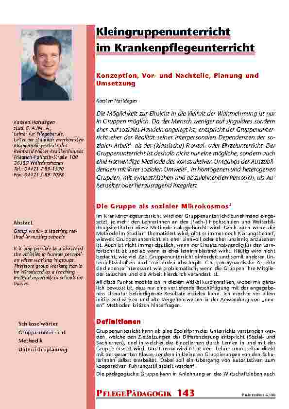 [doc_200981] Kleingruppenunterricht im Krankenpflegeunterricht
