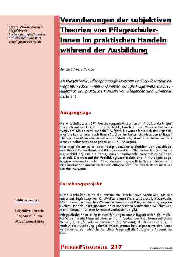[doc_200961] Veränderungen der subjektiven Theorien von Pflegeschüler-Innen im praktischen Handeln während der Ausbildung