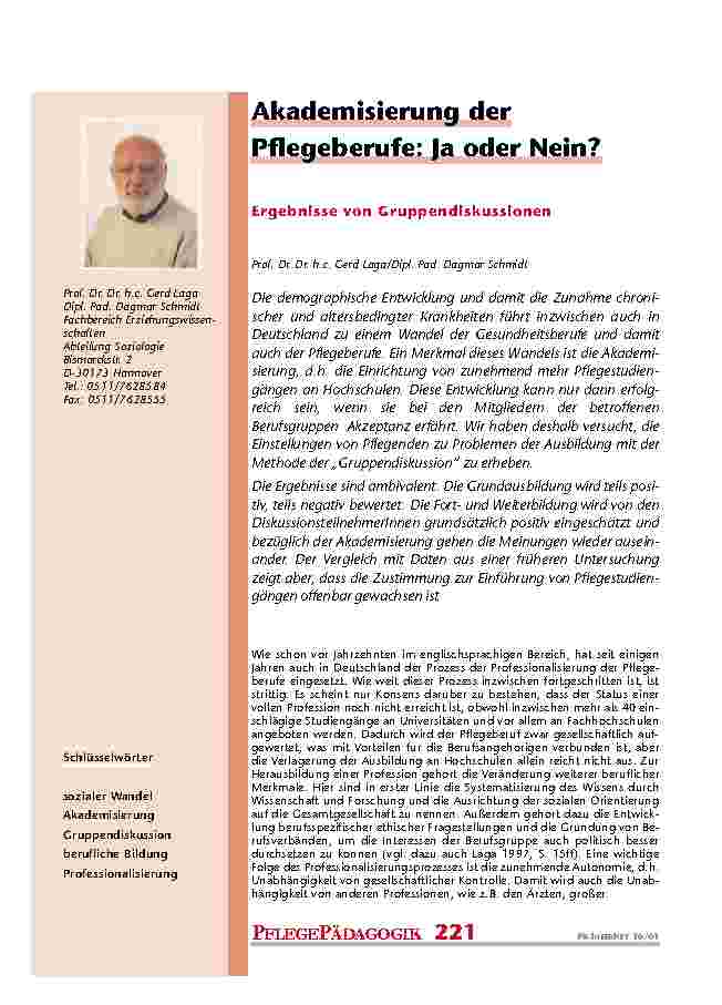 [doc_200885] Akademisierung der Pflegeberufe: Ja oder Nein?