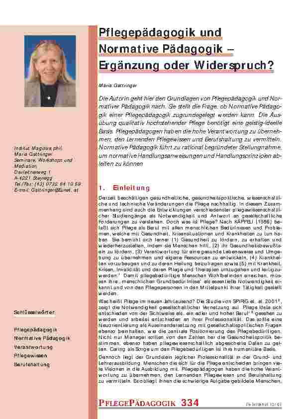 [doc_200866] Pflegepädagogik und Normative Pädagogik – Ergänzung oder Widerspruch?