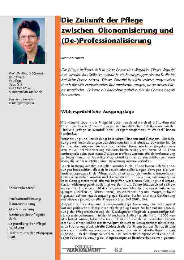[doc_200837] Die Zukunft der Pflege zwischen Ökonomisierung und (De-)Professionalisierung