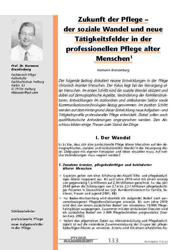 [doc_200817] Zukunft der Pflege – der soziale Wandel und neue Tätigkeitsfelder in der professionellen Pflege alter Menschen