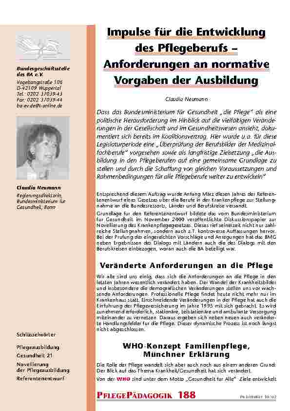 [doc_200803] Impulse für die Entwicklung des Pflegeberufs – Anforderungen an normative Vorgaben der Ausbildung