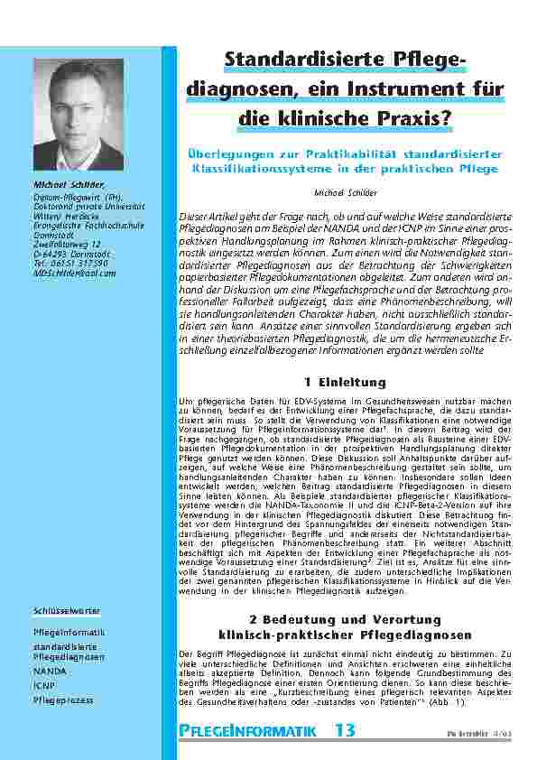 [doc_200748] Standardisierte Pflegediagnosen,ein Instrument fürdie klinische Praxis?