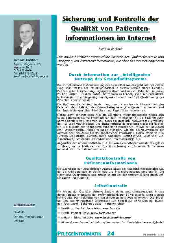 [doc_200734] Sicherung und Kontrolle derQualität von Patienteninformationenim Internet