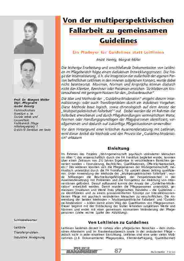 [doc_200729] Von der multiperspektivischenFallarbeit zu gemeinsamenGuidelines