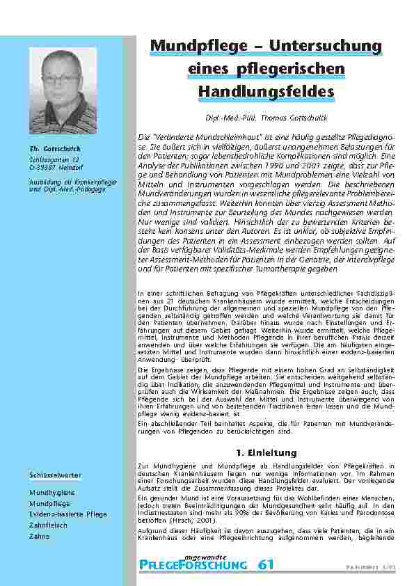 [doc_200718] Mundpflege – Untersuchungeines pflegerischenHandlungsfeldes