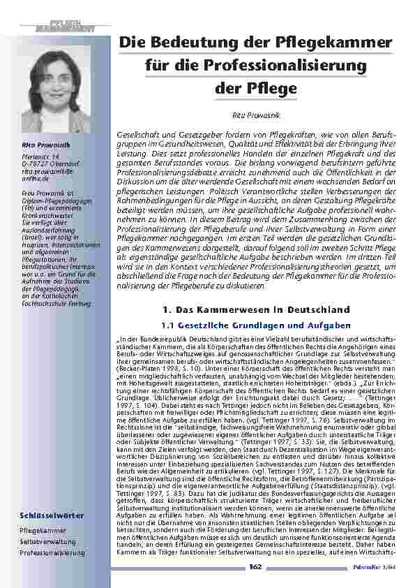 [doc_200676] Die Bedeutung der Pflegekammerfür die Professionalisierungder Pflege