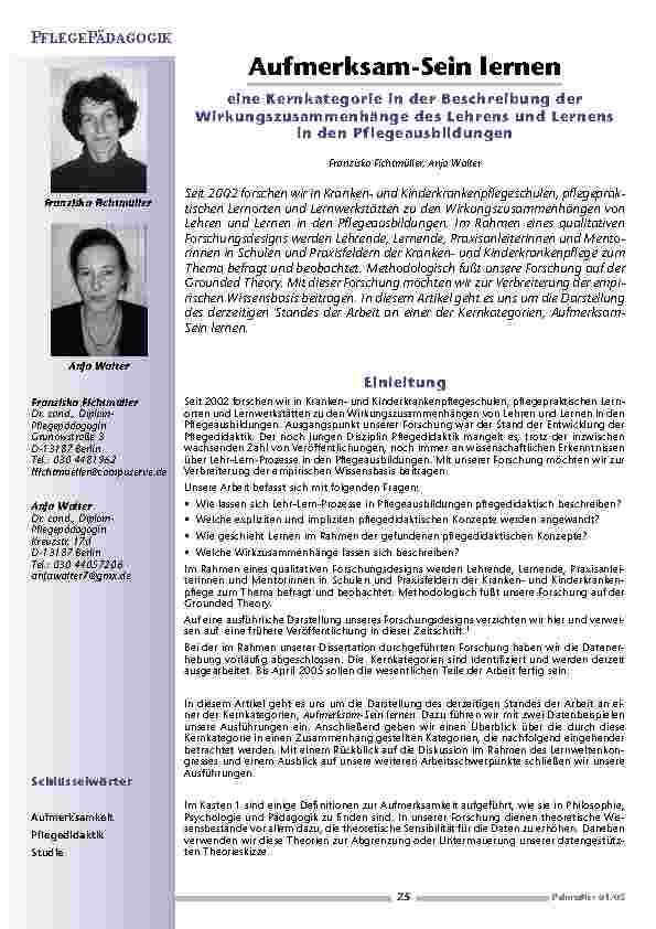 [doc_200596] Aufmerksam-Sein lernen. eine Kernkategorie in der Beschreibung derWirkungszusammenhänge des Lehrens und Lernensin den Pflegeausbildungen