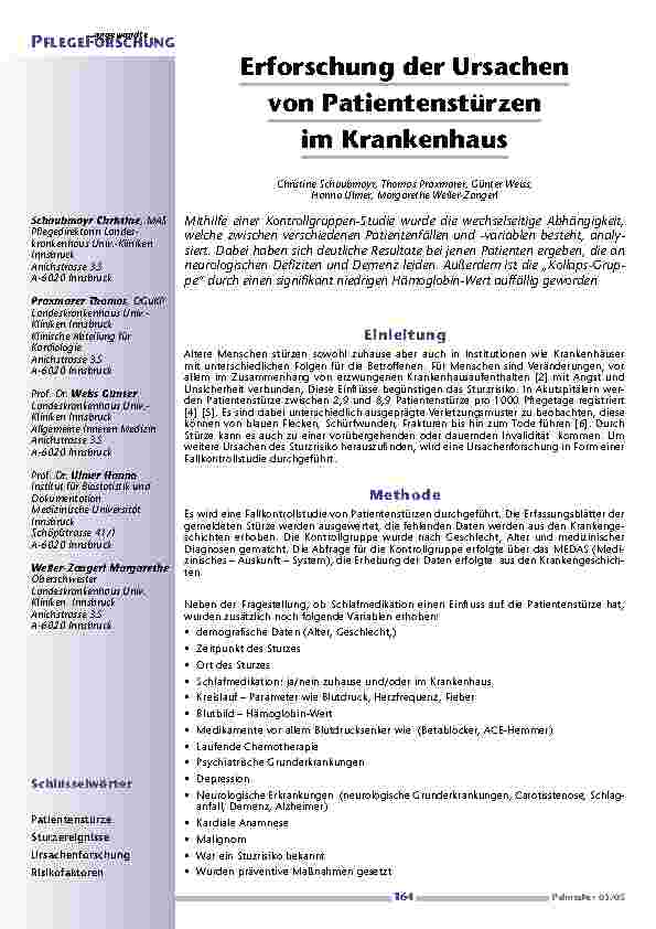 [doc_200579] Erforschung der Ursachenvon Patientenstürzenim Krankenhaus