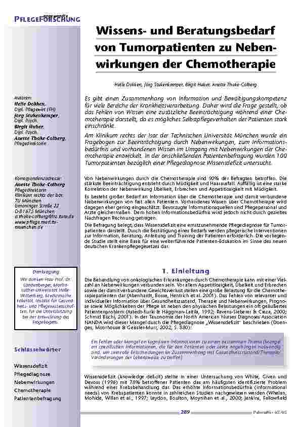 [doc_200563] Wissensund Beratungsbedarfvon Tumorpatienten zu Neben-wirkungen der Chemotherapie