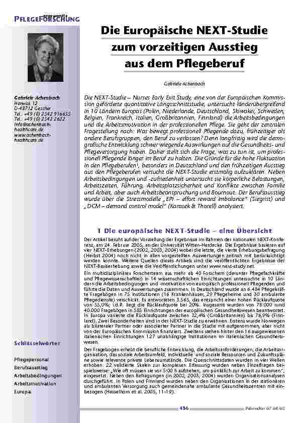 [doc_200550] Die Europäische NEXT-Studiezum vorzeitigen Ausstieg aus dem Pflegeberuf