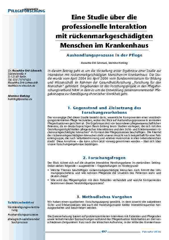 [doc_200449] Eine Studie über dieprofessionelle Interaktionmit rückenmarkgeschädigtenMenschen im Krankenhaus. Aushandlungsprozesse in der Pflege