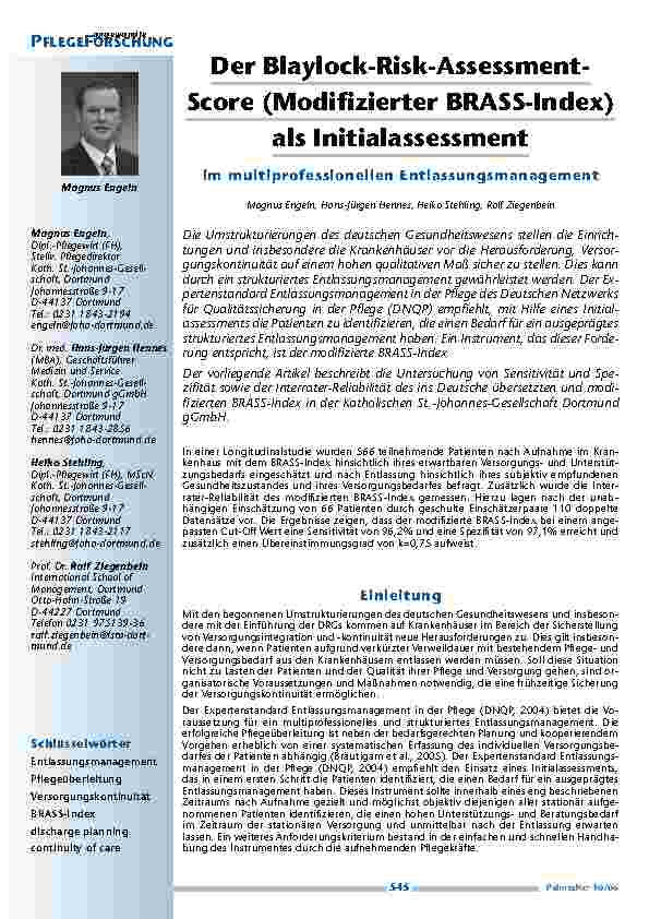 [doc_200443] Der Blaylock-Risk-Assessment-Score (Modifizierter BRASS-Index)als Initialassessmentim multiprofessionellen Entlassungsmanagement