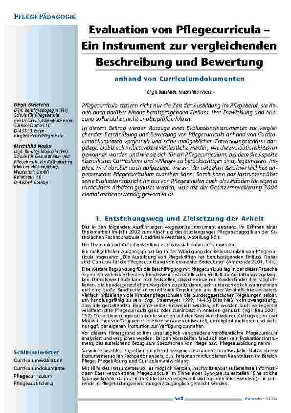 [doc_200440] Evaluation von Pflegecurricula –Ein Instrument zur vergleichendenBeschreibung und Bewertung anhand von Curriculumdokumenten