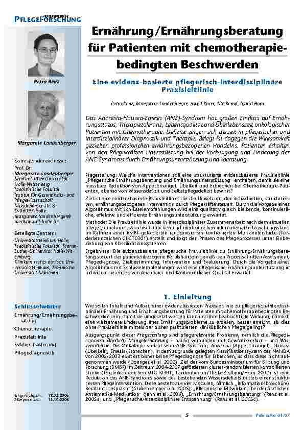 [doc_200427] Ernährung/Ernährungsberatungfür Patienten mit chemotherapie-bedingten Beschwerden
