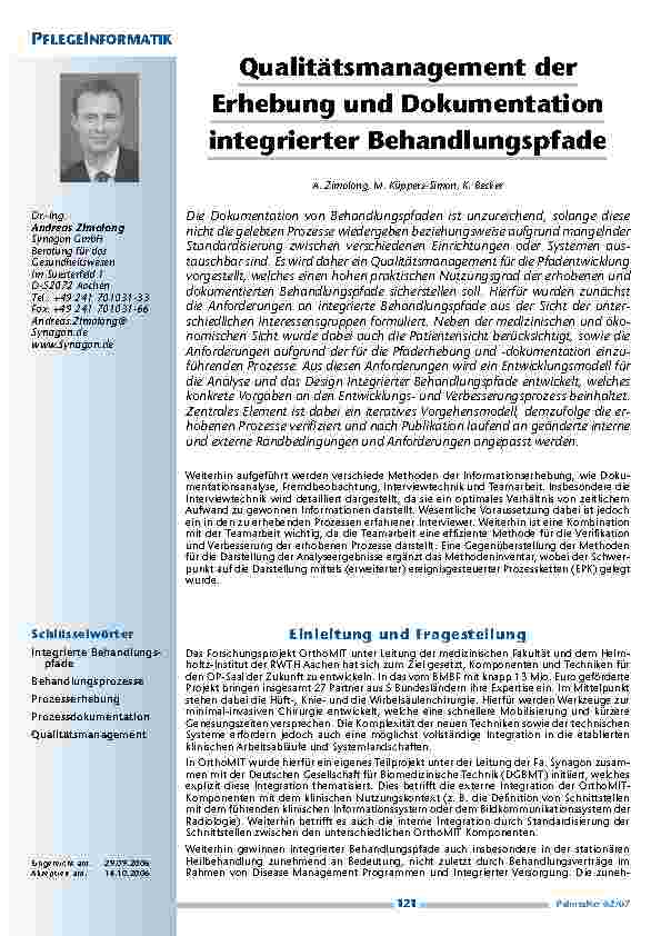 [doc_200412] Qualitätsmanagement derErhebung und Dokumentationintegrierter Behandlungspfade