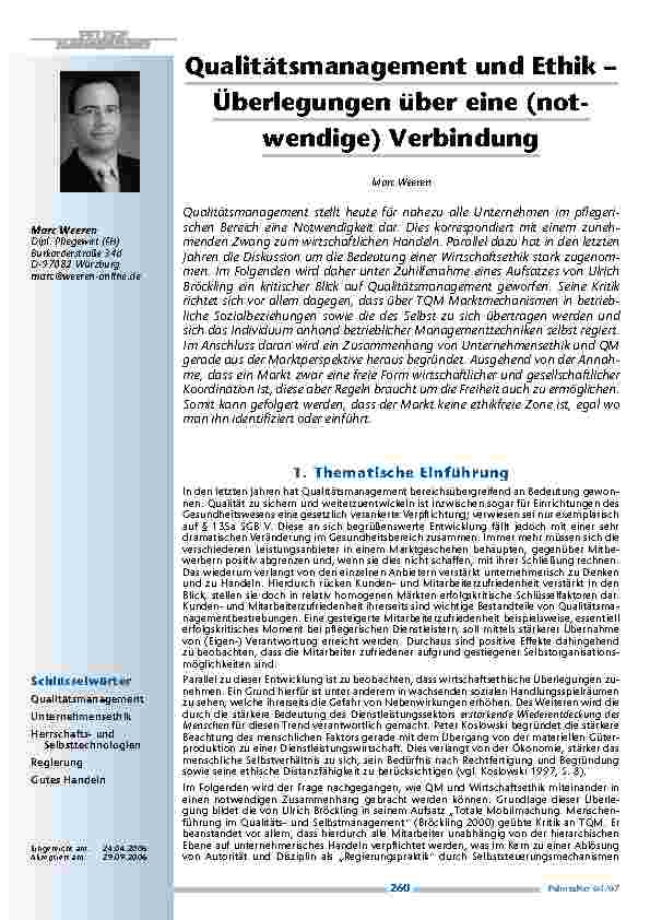 [doc_200398] Qualitätsmanagement und Ethik –Überlegungen über eine (not-wendige) Verbindung