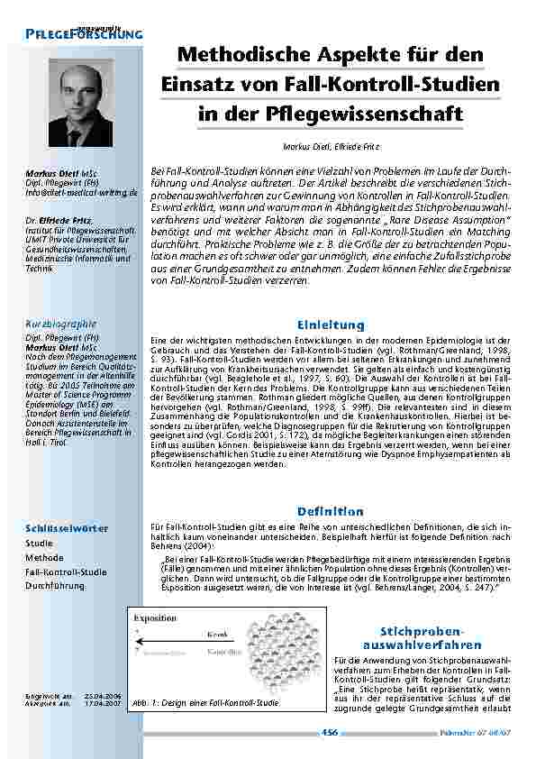 [doc_200376] Methodische Aspekte für denEinsatz von Fall-Kontroll-Studienin der Pflegewissenschaft