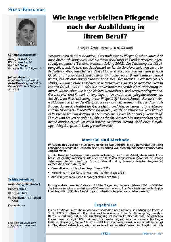 [doc_200347] Wie lange verbleiben Pflegende nach der Ausbildung in ihrem Beruf?