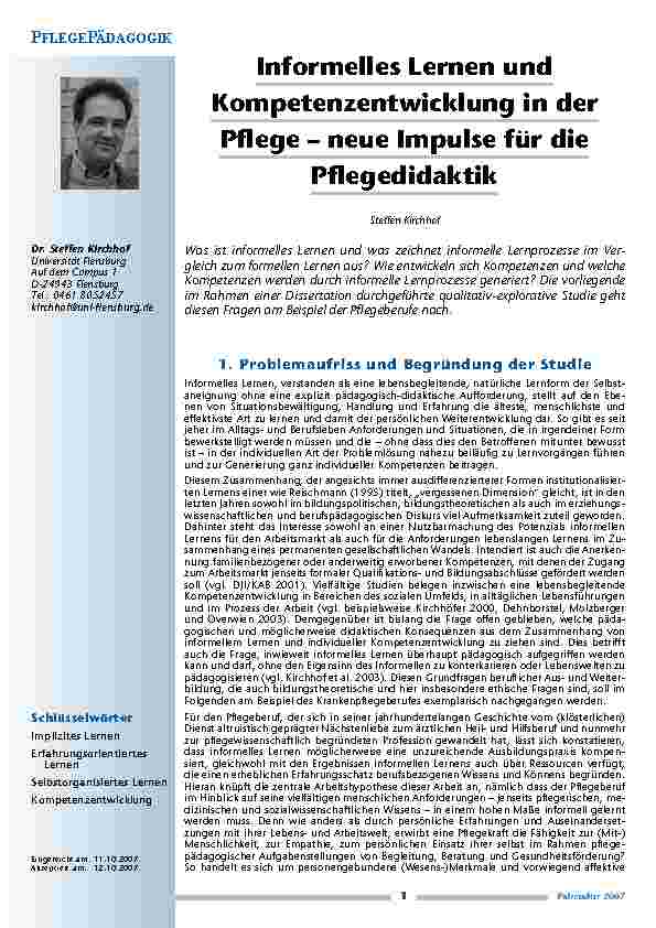 [doc_200324] Informelles Lernen undKompetenzentwicklung in derPflege – neue Impulse für diePflegedidaktik