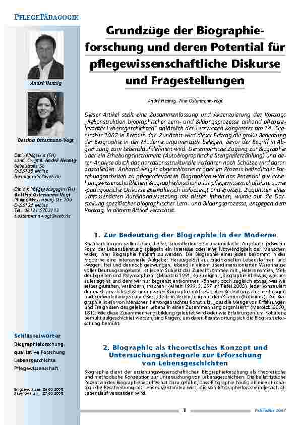[doc_200308] Grundzüge der Biographieforschung und deren Potential für pflegewissenschaftliche Diskurse und Fragestellungen