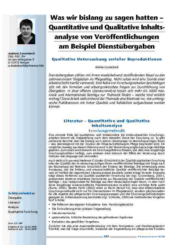 [doc_200247] Was wir bislang zu sagen hatten –Quantitative und Qualitative Inhaltsanalysevon Veröffentlichungenam Beispiel Dienstübergaben. Qualitative Untersuchung serieller Reproduktionen