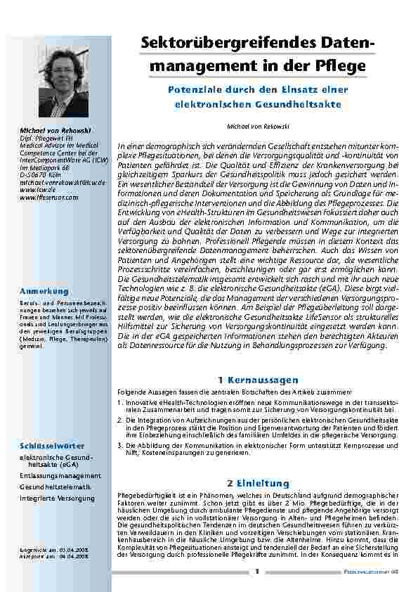 [doc_200227] Sektorübergreifendes Datenmanagement in der Pflege - Potenziale durch den Einsatz einer elektronischen Gesundheitsakte