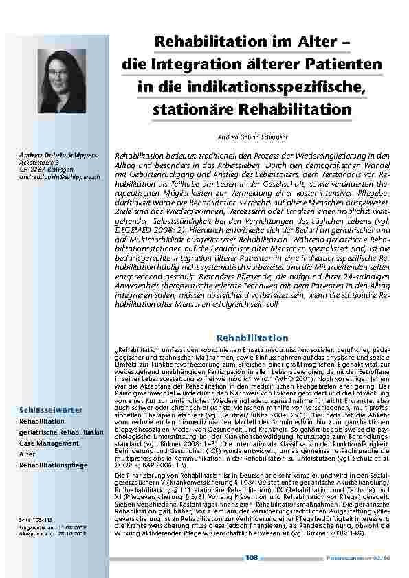 [doc_200095] Rehabilitation im Alter – die Integration älterer Patienten in die indikationsspezifische, stationäre Rehabilitation