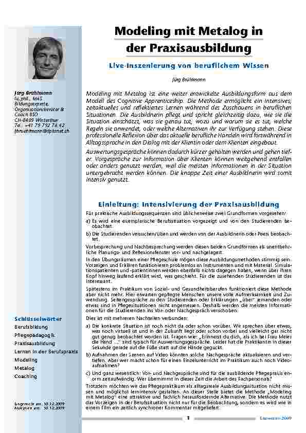 [doc_200091] Modeling mit Metalog in der Praxisausbildung und ndash; Live-Inszenierung von beruflichem Wissen
