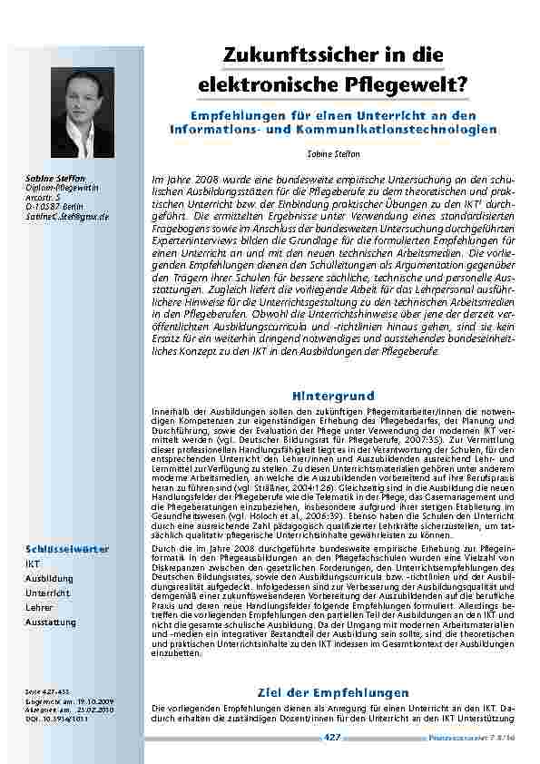 [doc_200048] Zukunftssicher in die elektronische Pflegewelt? Empfehlungen für einen Unterricht an den Informationsund Kommunikationstechnologien