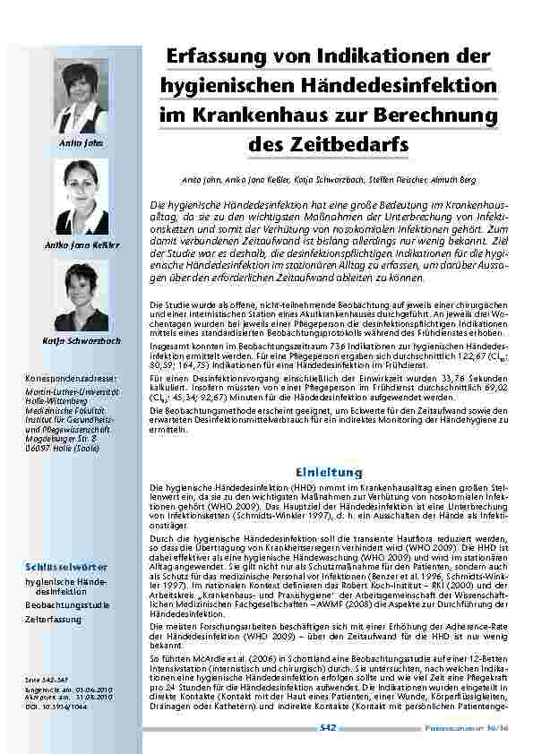 [doc_200032] Erfassung von Indikationen der hygienischen Händedesinfektion im Krankenhaus zur Berechnung des Zeitbedarfs