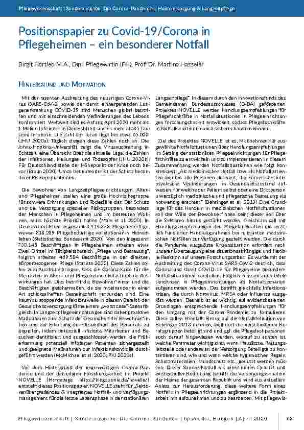 [doc_196792] Positionspapier zu Covid-19/Corona in Pflegeheimen – ein besonderer Notfall