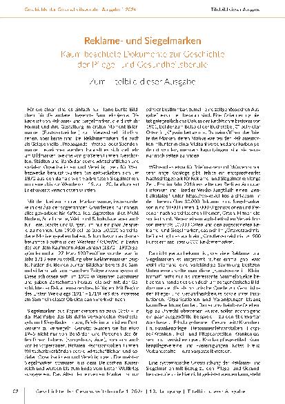 [doc_315910] Reklameund Siegelmarken: Kaum beachtete Dokumente zur Geschichte der Pflegeund Gesundheitsberufe