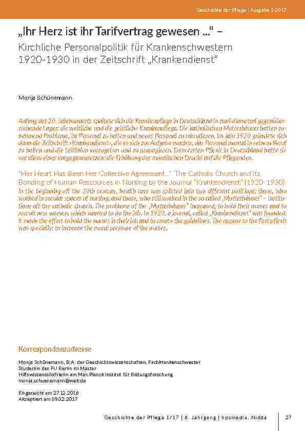 [doc_203108] „Ihr Herz ist ihr Tarifvertrag gewesen ...“ – Kirchliche Personalpolitik für Krankenschwestern 1920-1930 in der Zeitschrift „Krankendienst“