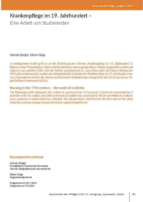 [doc_203100] Krankenpflege im 19. Jahrhundert – Eine Arbeit von Studierenden