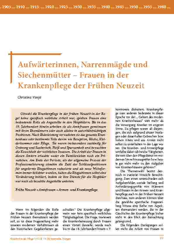 [doc_203048] Aufwärterinnen, Narrenmägde und Siechenmütter – Frauen in der Krankenpfl ege der Frühen Neuzeit