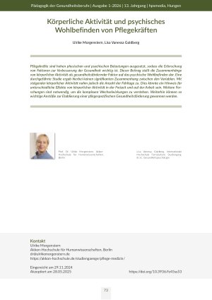 [doc_570976] Körperliche Aktivität und psychisches Wohlbefinden von Pflegekräften