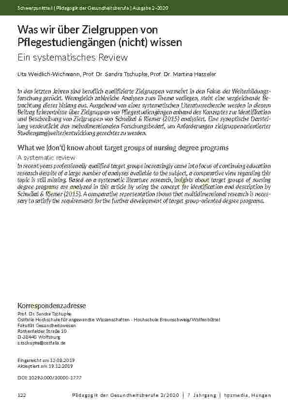 [doc_203787] Was wir über Zielgruppen von Pflegestudiengängen (nicht) wissen: Ein systematisches Review