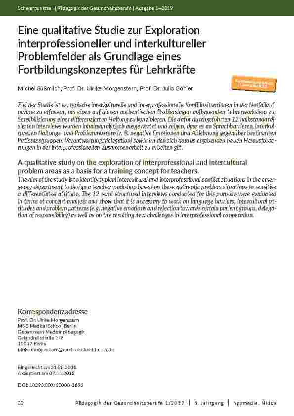 [doc_202098] Eine qualitative Studie zur Exploration interprofessioneller und interkultureller Problemfelder als Grundlage eines Fortbildungskonzeptes für Lehrkräfte