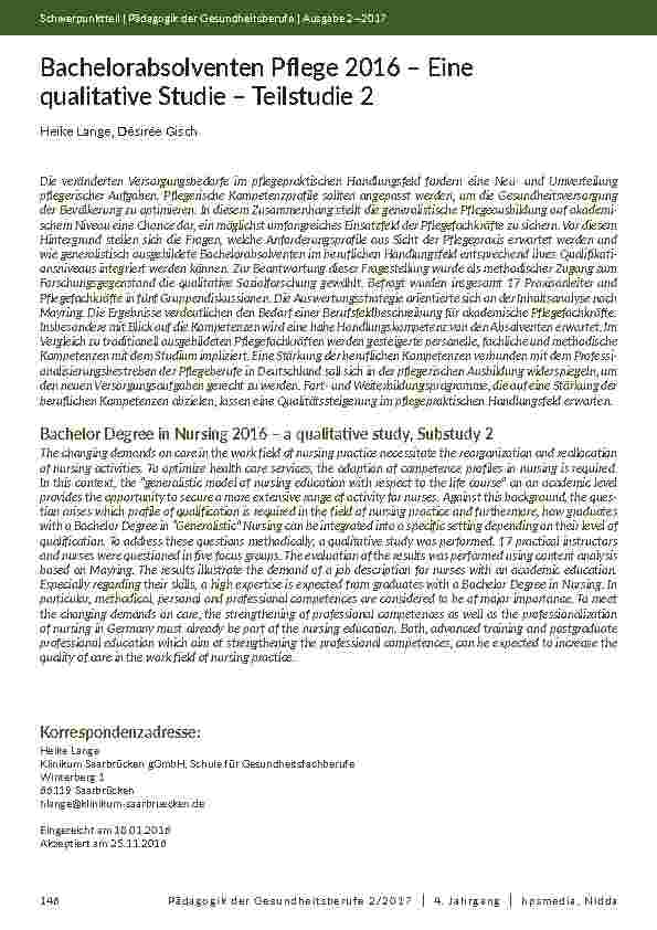 [doc_202026] Bachelorabsolventen Pflege 2016 – Eine qualitative Studie, Teilstudie 2