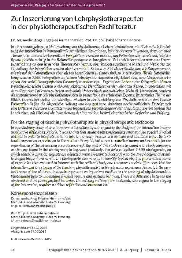 [doc_201997] Zur Inszenierung von Lehrphysiotherapeuten in der physiotherapeutischen Fachliteratur