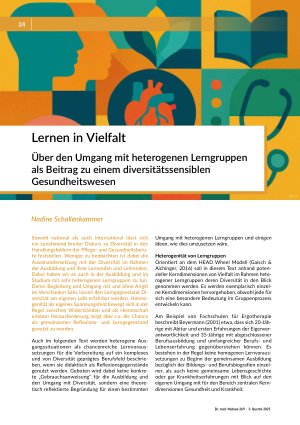 [doc_562739] Lernen in Vielfalt Über den Umgang mit heterogenen Lerngruppen als Beitrag zu einem diversitätssensiblen Gesundheitswesen