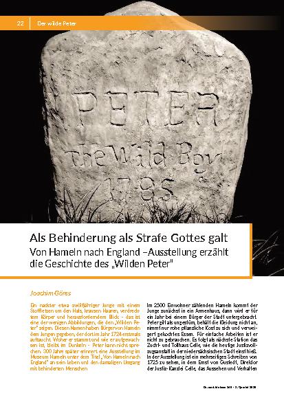 [doc_349687] Als Behinderung als Strafe Gottes galt Von Hameln nach England – Ausstellung erzählt die Geschichte des „Wilden Peter“
